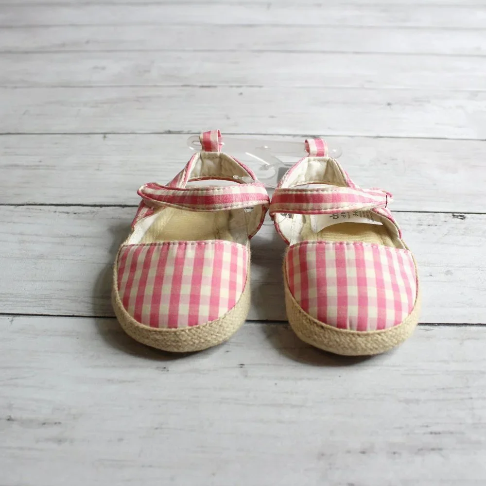 Carter's Baby Girl's Espadrille Sandal Shoes Size 3-6 Months Pink Gingham